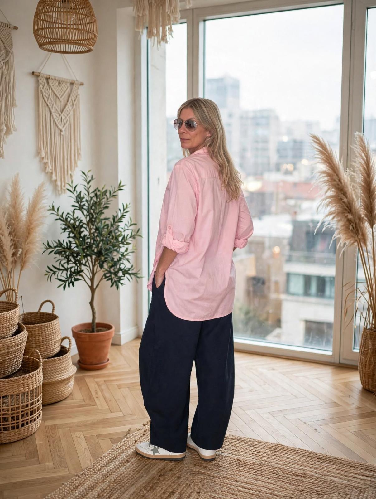 Chemise rose oversize portée de dos