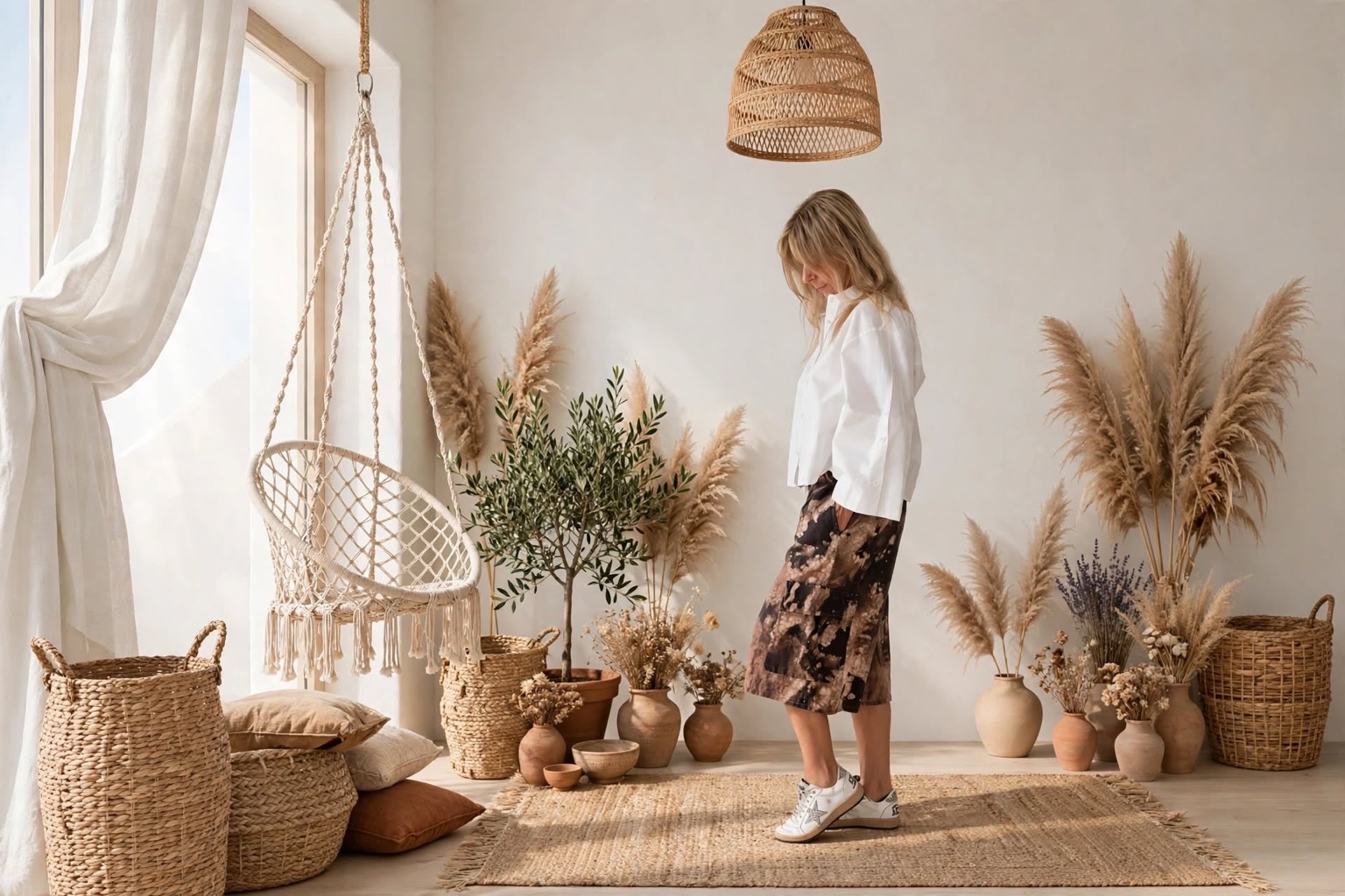 Bermuda cargo midi tie and dye marron noir et beige avec grandes poches latérales